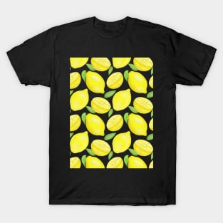 Sicilian Lemons pattern on black T-Shirt
